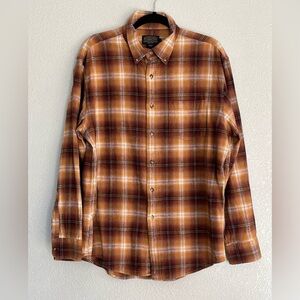 Pendleton Plaid Shirt Long Sleeve Button Up Size Large Orange Brown